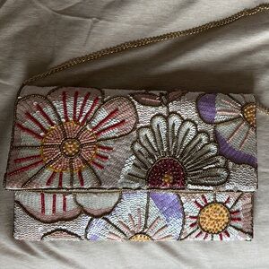Floral Beaded Clutch with Gold Chain